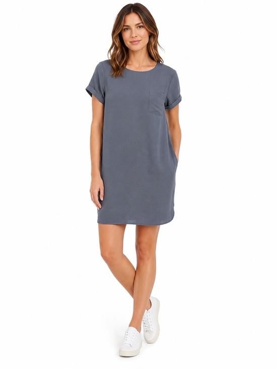 miami Dresses & Skirts - Mi.a.mi Gray Shift Dress Medium Made USA Cuffed Sleeve Pocket Minimalist
